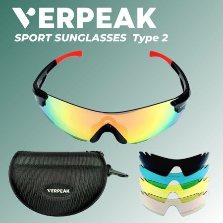 Verpeak Sport Sunglasses Type 2 (Black frame with red end tip) VP-SS-102-PB