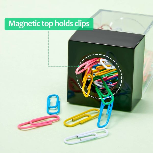 Magnetic Paper Clip Dispenser Small Clip Dispenser with Magnetic Top,Clear/Black For Desk,School,Office