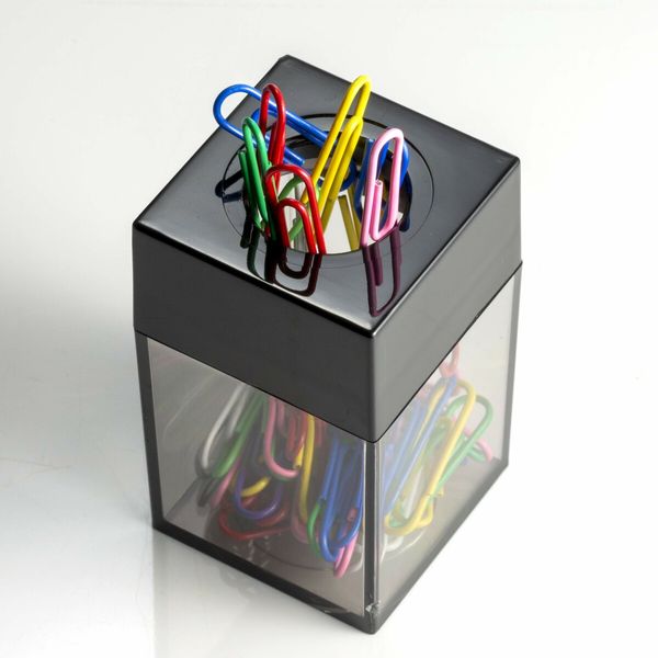 Magnetic Paper Clip Dispenser Small Clip Dispenser with Magnetic Top,Clear/Black For Desk,School,Office