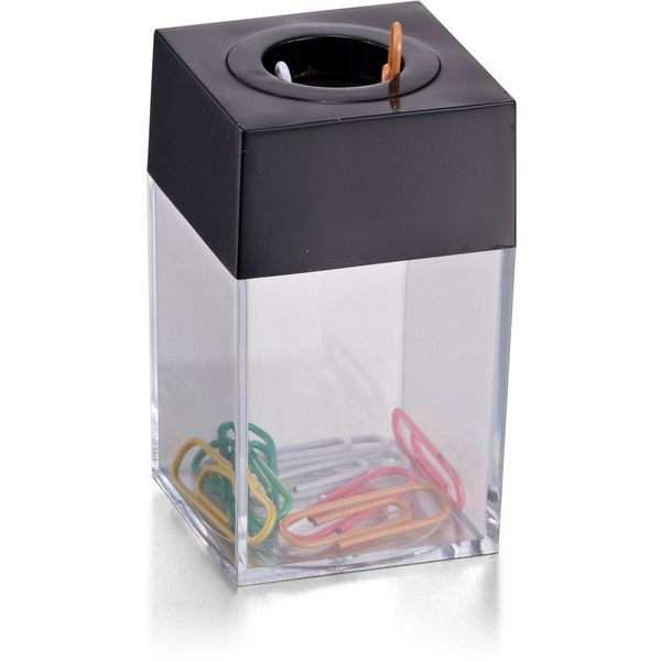 Magnetic Paper Clip Dispenser Small Clip Dispenser with Magnetic Top,Clear/Black For Desk,School,Office