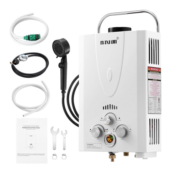 Maxkon Gas Water Heater 7 in 1 10L Outdoor Portable Camping Shower Instant Hot Heating System White