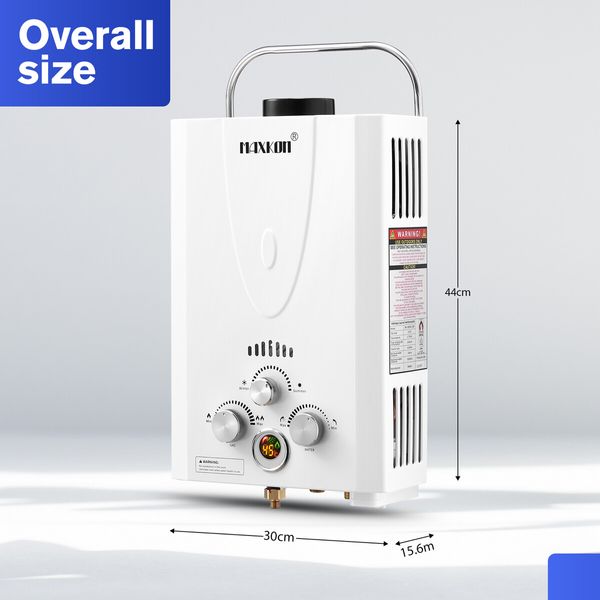 Maxkon Gas Water Heater 9 in 1 10L Outdoor Portable Camping Shower Instant Hot Heating System White with Pump