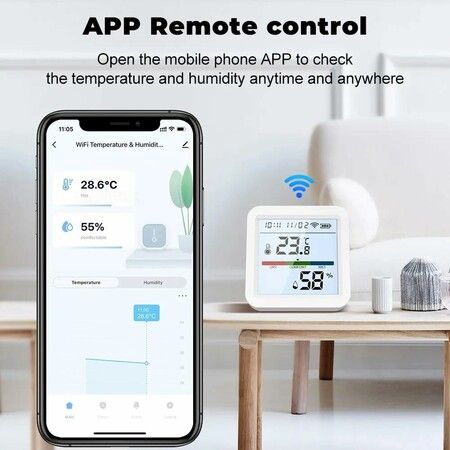 WiFi Thermometer Temperature and Humidity Monitor, Backlight Display, Free Push Alert Notifications and Historical Data Download