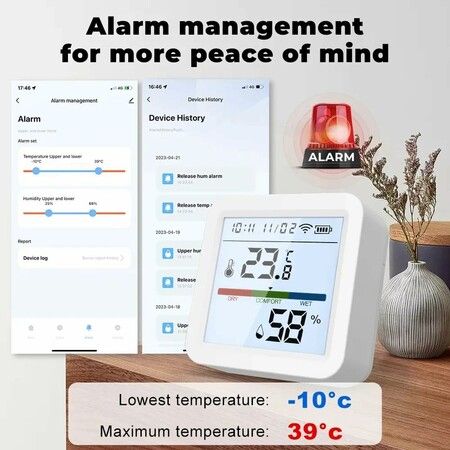 WiFi Thermometer Temperature and Humidity Monitor, Backlight Display, Free Push Alert Notifications and Historical Data Download