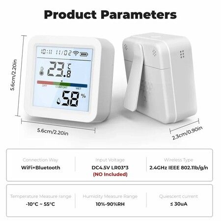 WiFi Thermometer Temperature and Humidity Monitor, Backlight Display, Free Push Alert Notifications and Historical Data Download