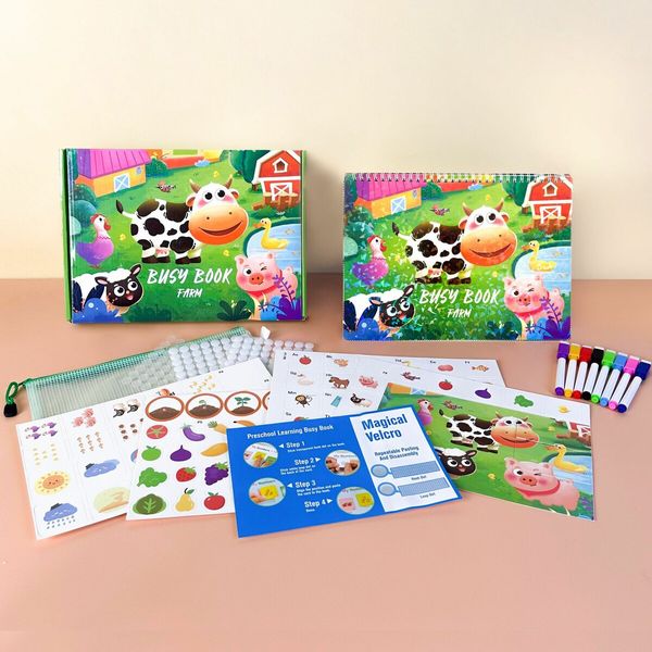 Farm Theme Montessori Busy Book Toddlers Preschool Learning Activities Developmental Sensory Interactive Hands-On Educational Toys