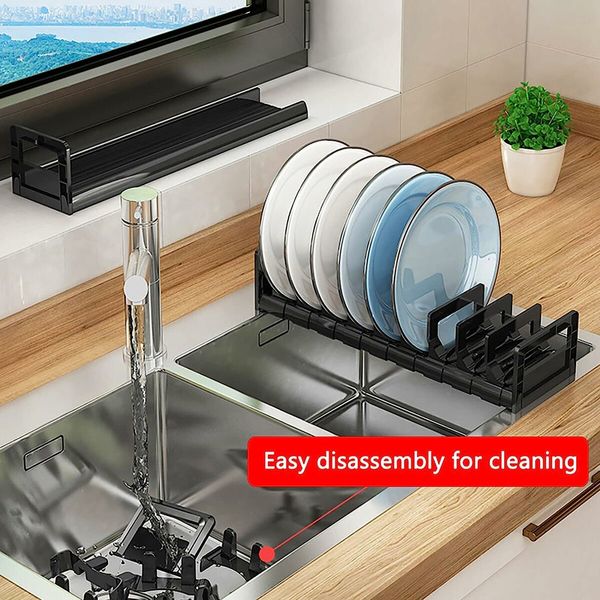 45cm 12 Slots Dish Drying Rack Drawer Organizer Space Aluminum Adjustable Bowl Holder with Removable Cabinet Dish Storage Shelf Plates Pots Pans