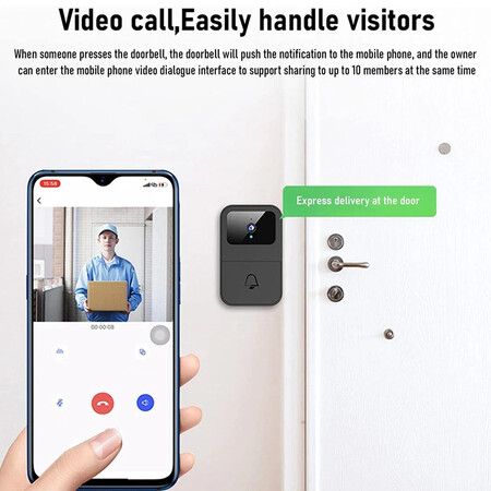 Smart Video Doorbell, Wireless Doorbell Camera, WiFi Video Doorbell Camera with Chime, Two-Way Audio, IR Night Vision, Remote Video Calling, Cloud Storage