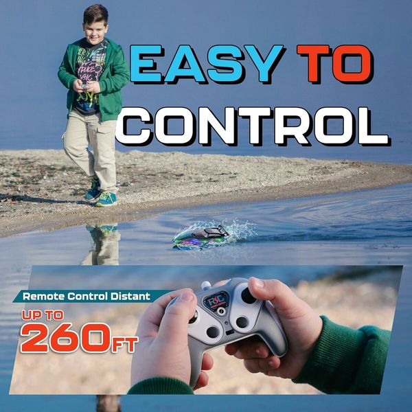 Remote Control Boat with LED Lights, Pool and Lake RC Boats for Kids Ages 8-12, 2.4GHZ Remote Control Boat