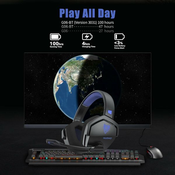 Dual Wireless Gaming Headset with Microphone for PS5, PS4, PC, Mobile, Switch: 2.4GHz Wireless and Bluetooth, 100 Hr Battery, 50mm Drivers, Blue