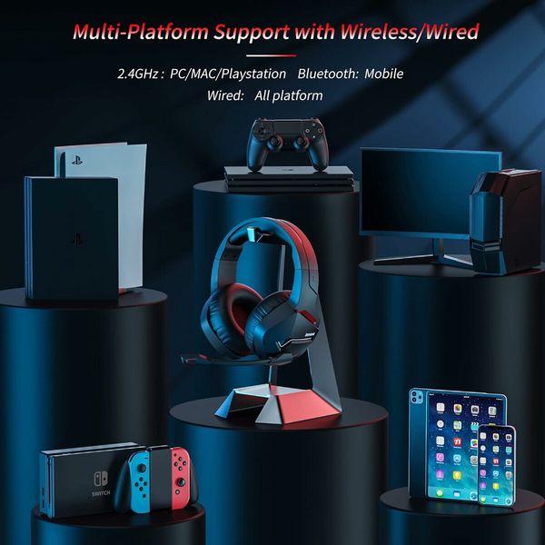 Wireless Gaming Headset with Microphone for PC PS4 PS5 Playstation 4 5, 2.4G Wireless Bluetooth USB Gamer Headphones with Mic for Laptop Computer