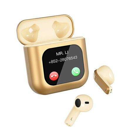 Smart Touch Screen Bluetooth Earphone APP Message Reminder Dialing Video Switching Incoming Call Answering with LED Display(Gold)