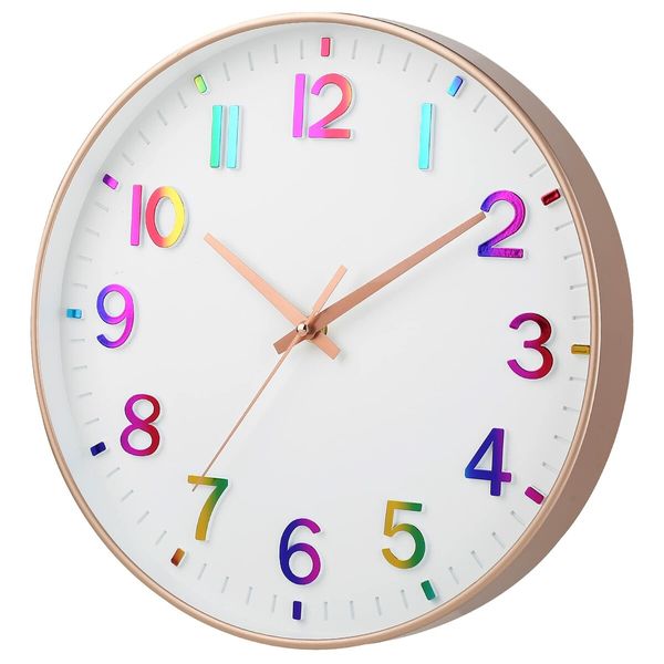 Wall Clocks Battery Operated,12 inch Silent Non Ticking Modern Wall Clock for Living Room Bedroom Kitchen Office Classroom Decor (Gradient)