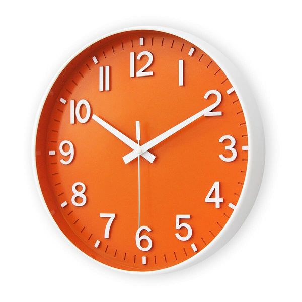 Wall Clocks Battery Operated,12 inch Silent Non Ticking Modern Wall Clock for Living Room Bedroom Kitchen Office Classroom Decor (Orange & White)