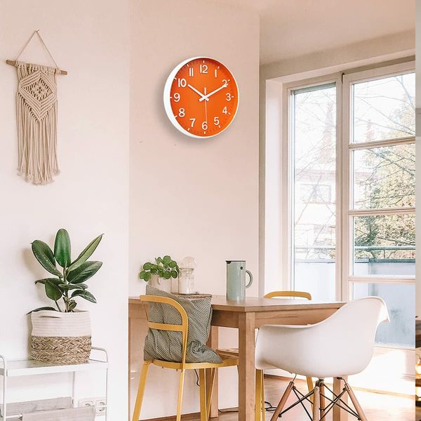 Wall Clocks Battery Operated,12 inch Silent Non Ticking Modern Wall Clock for Living Room Bedroom Kitchen Office Classroom Decor (Orange & White)