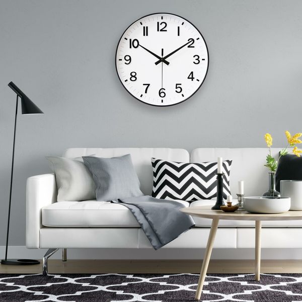 White Analog Wall Clock Battery Operated 12 Inch Silent Non-Ticking Modern Design for Living Room Bedroom Kitchen Office Decor