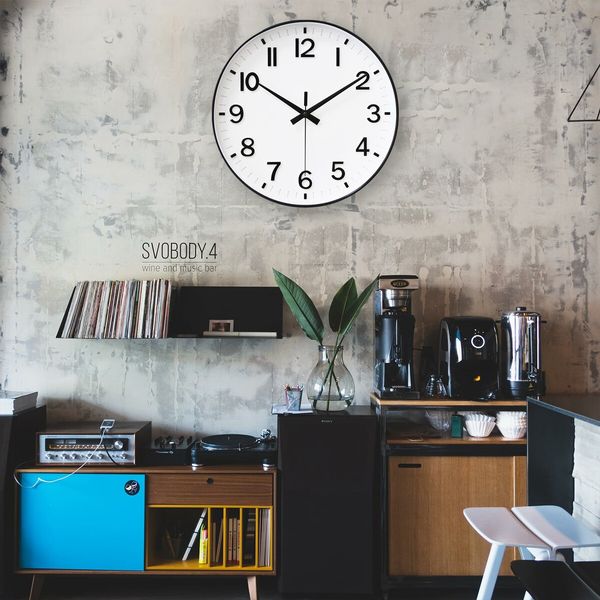 White Analog Wall Clock Battery Operated 12 Inch Silent Non-Ticking Modern Design for Living Room Bedroom Kitchen Office Decor