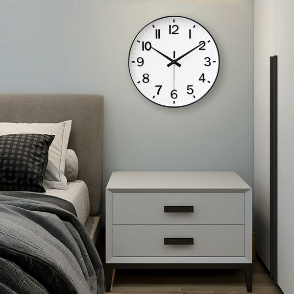 White Analog Wall Clock Battery Operated 12 Inch Silent Non-Ticking Modern Design for Living Room Bedroom Kitchen Office Decor