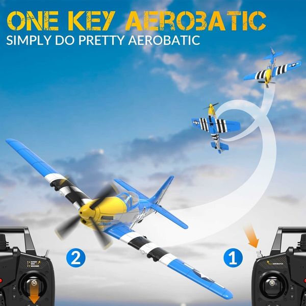 RC Plane P51D Mustang RTF for Beginners 2.4GHz 4CH Remote Control Airplane Easy to Fly with Gyro Stabilization Outdoor Hobby Toy Gift in Blue