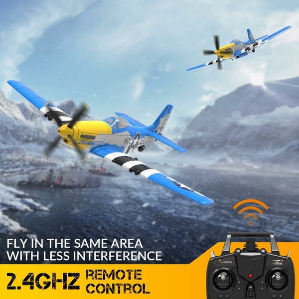 RC Plane P51D Mustang RTF for Beginners 2.4GHz 4CH Remote Control Airplane Easy to Fly with Gyro Stabilization Outdoor Hobby Toy Gift in Blue