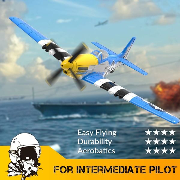 RC Plane P51D Mustang RTF for Beginners 2.4GHz 4CH Remote Control Airplane Easy to Fly with Gyro Stabilization Outdoor Hobby Toy Gift in Blue