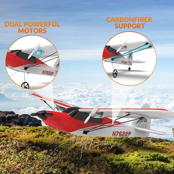 RC Planes Sport Cub S2 for Kids,2.4Ghz 2CH Remote Control Airlane Portable & Easy to Fly Outdoor Toy Gifts with Gyro Stabilizer for Beginner (Red)