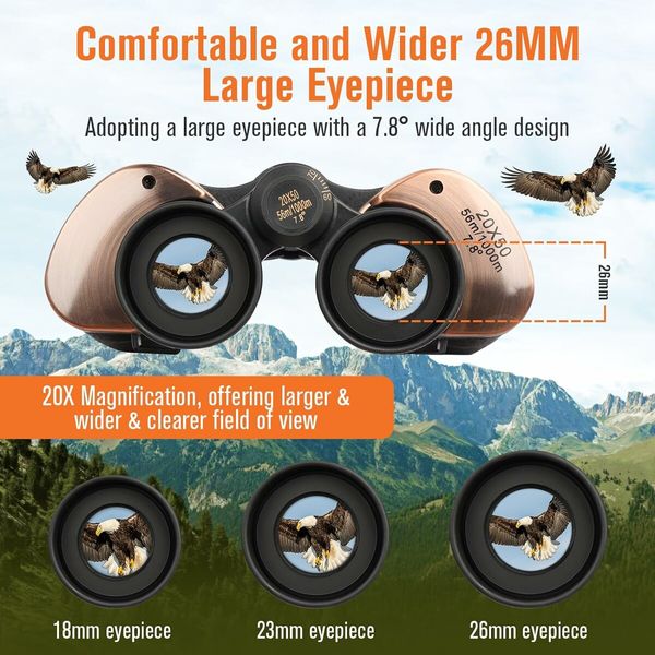 20x50 Binoculars, Binoculars HD High Powered Professional Binoculars for Bird Watching Travel Stargazing Concerts Outdoor Sports-Prism FMC Lens