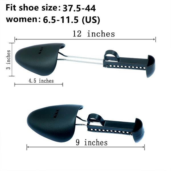 2 Pairs Plastic Shoe Tree Stretcher Shaper for Women Adjustable Shoe Trees Women (Black)