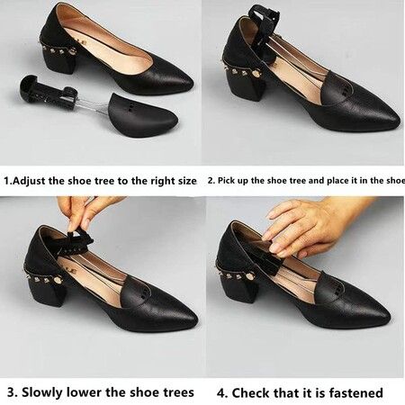 2 Pairs Plastic Shoe Tree Stretcher Shaper for Women Adjustable Shoe Trees Women (Black)