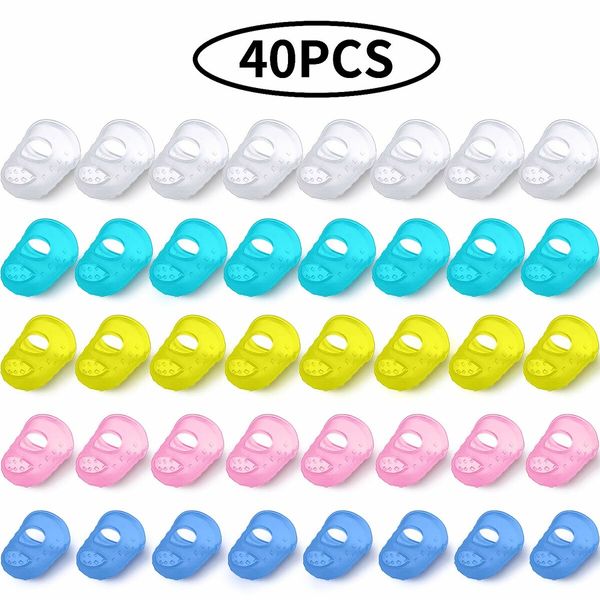 40 Pieces Guitar Fingertip Protectors Silicone Finger Guards Anti-slip Finger Protection Covers Caps for Stringed Instruments Guitar Mandolin Bass Counting Sewing,5 Sizes (Mixed Colors)