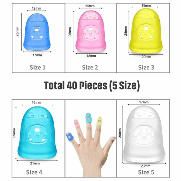 40 Pieces Guitar Fingertip Protectors Silicone Finger Guards Anti-slip Finger Protection Covers Caps for Stringed Instruments Guitar Mandolin Bass Counting Sewing,5 Sizes (Mixed Colors)