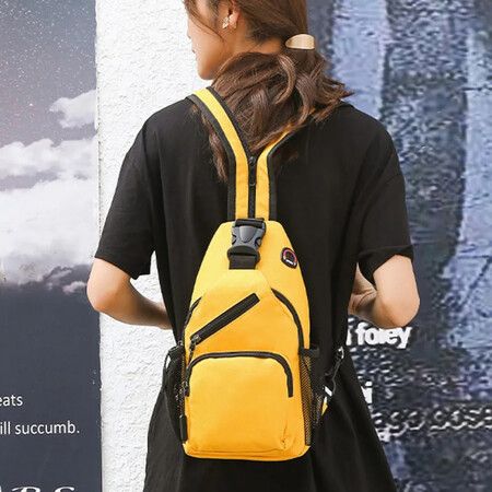 Crossbody Sling Backpacks Sling Bag for Men Women Hiking Daypack with Earphone Hole Travel Daypack Color Yellow