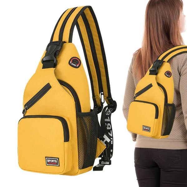 Crossbody Sling Backpacks Sling Bag for Men Women Hiking Daypack with Earphone Hole Travel Daypack Color Yellow