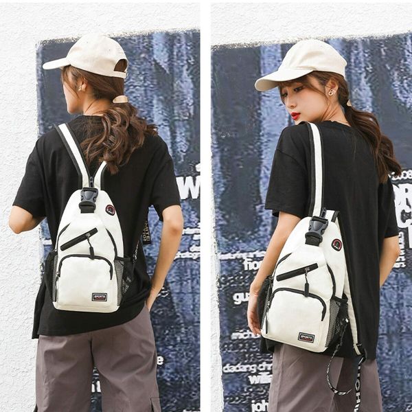 Crossbody Sling Backpacks Sling Bag for Men Women Hiking Daypack with Earphone Hole Travel Daypack Color White