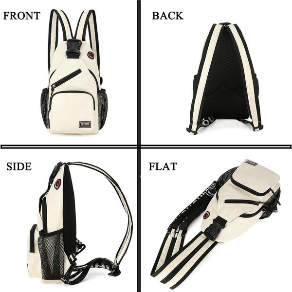 Crossbody Sling Backpacks Sling Bag for Men Women Hiking Daypack with Earphone Hole Travel Daypack Color White