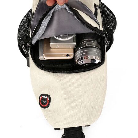 Crossbody Sling Backpacks Sling Bag for Men Women Hiking Daypack with Earphone Hole Travel Daypack Color White