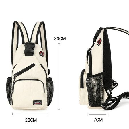 Crossbody Sling Backpacks Sling Bag for Men Women Hiking Daypack with Earphone Hole Travel Daypack Color White