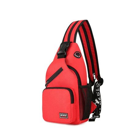 Crossbody Sling Backpacks Sling Bag for Men Women Hiking Daypack with Earphone Hole Travel Daypack Color Red