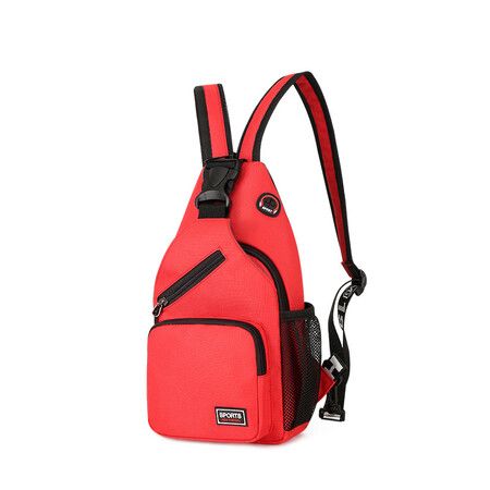 Crossbody Sling Backpacks Sling Bag for Men Women Hiking Daypack with Earphone Hole Travel Daypack Color Red