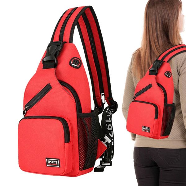 Crossbody Sling Backpacks Sling Bag for Men Women Hiking Daypack with Earphone Hole Travel Daypack Color Red