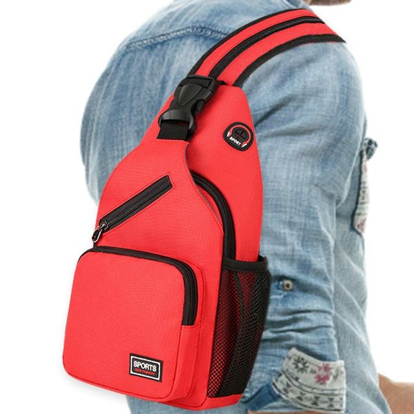 Crossbody Sling Backpacks Sling Bag for Men Women Hiking Daypack with Earphone Hole Travel Daypack Color Red