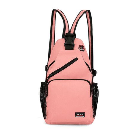 Crossbody Sling Backpacks Sling Bag for Men Women Hiking Daypack with Earphone Hole Travel Daypack Color Pink