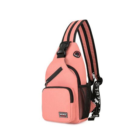 Crossbody Sling Backpacks Sling Bag for Men Women Hiking Daypack with Earphone Hole Travel Daypack Color Pink