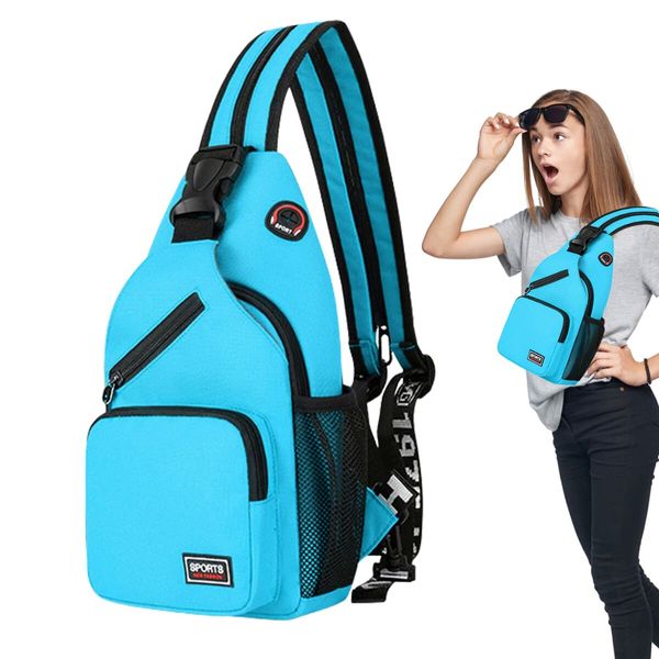 Crossbody Sling Backpacks Sling Bag for Men Women Hiking Daypack with Earphone Hole Travel Daypack Color Blue