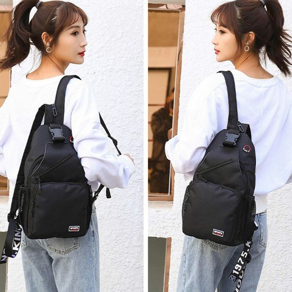 Crossbody Sling Backpacks Sling Bag for Men Women Hiking Daypack with Earphone Hole Travel Daypack Color Black