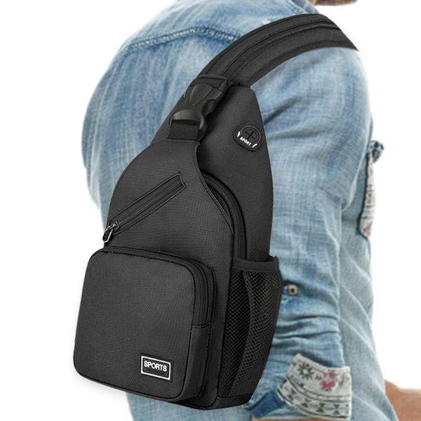 Crossbody Sling Backpacks Sling Bag for Men Women Hiking Daypack with Earphone Hole Travel Daypack Color Black