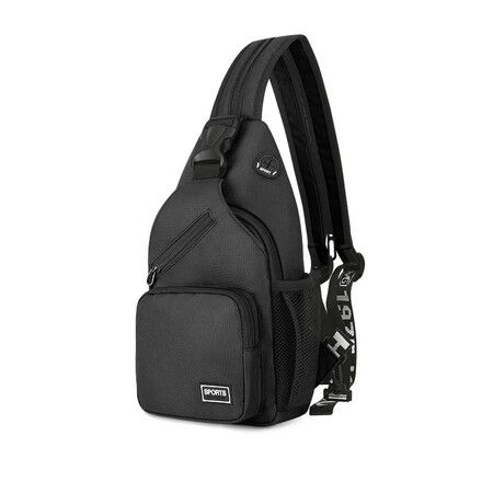 Crossbody Sling Backpacks Sling Bag for Men Women Hiking Daypack with Earphone Hole Travel Daypack Color Black