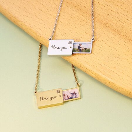 Custom Precious Memory Photo Stamp Necklace Personalized Jewelry Holiday Gifts Mothers Fathers Day Wedding Anniversary Presents