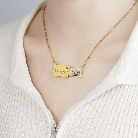 Custom Precious Memory Photo Stamp Necklace Personalized Jewelry Holiday Gifts Mothers Fathers Day Wedding Anniversary Presents