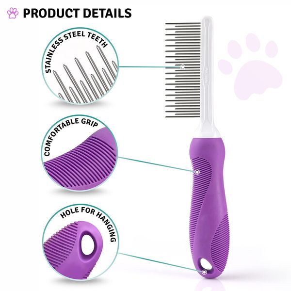 Pet Detangling Comb with Long And Short Stainless Steel Teeth for Removing Matted Fur Detangler Tool Accessories for Safe And Gentle DIY Pets Grooming